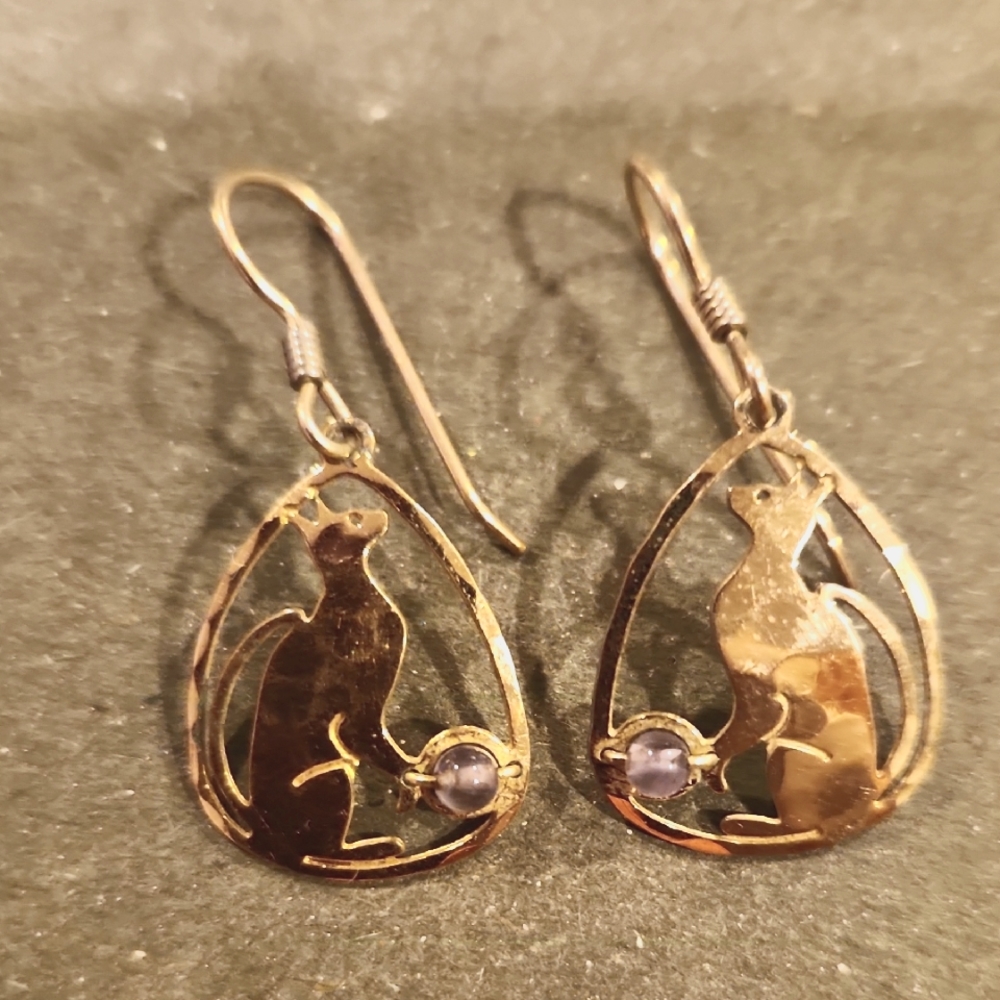 Wild Byrde Elegant Gold Tone Cat Earrings